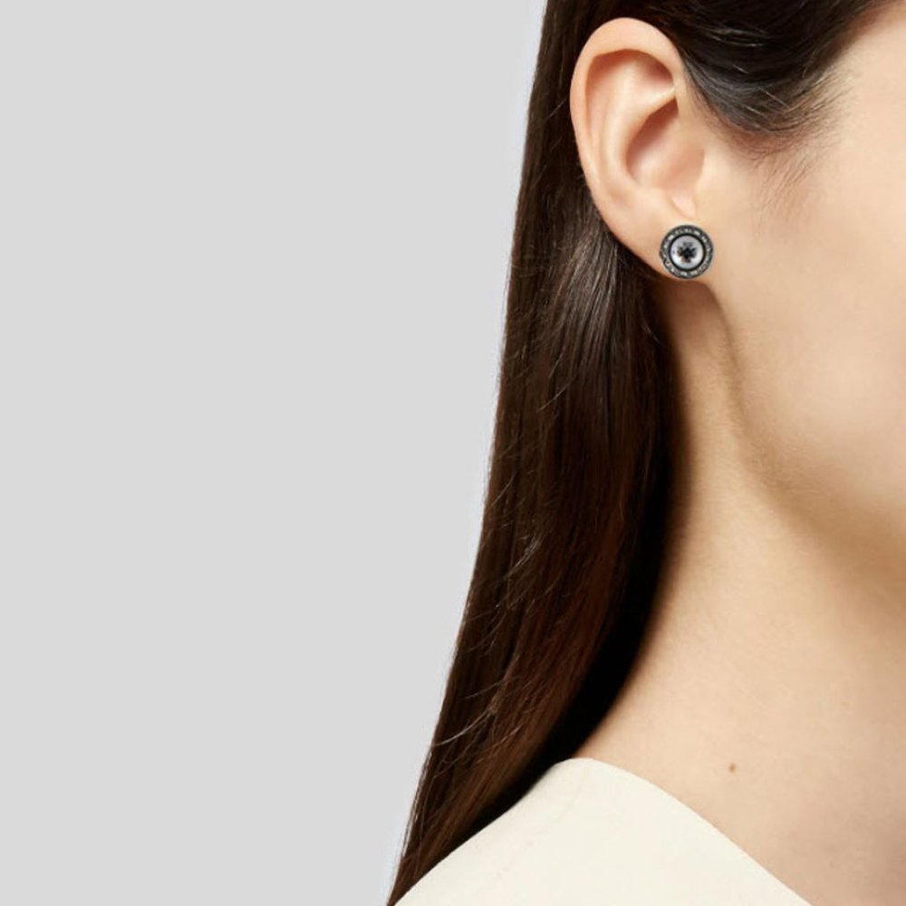 Tory Burch Natalie Gunmetal Gray Stud Earrings - Picture 2 of 8